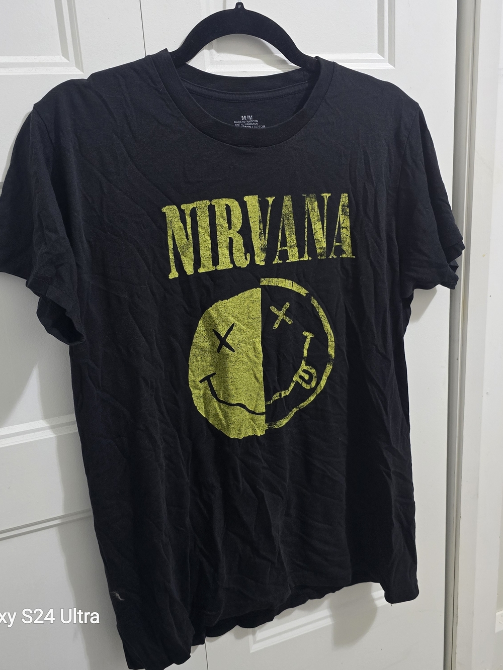 NIRVANA Black Short-Sleeve Tee with Yellow Smile Logo